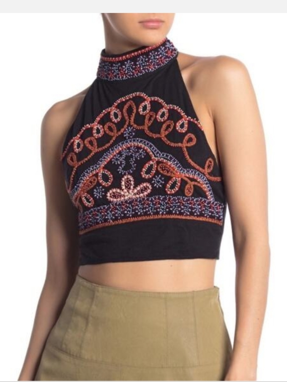 NWT Free People Goa Embroidered Crop Top  Haltet Style. XS
